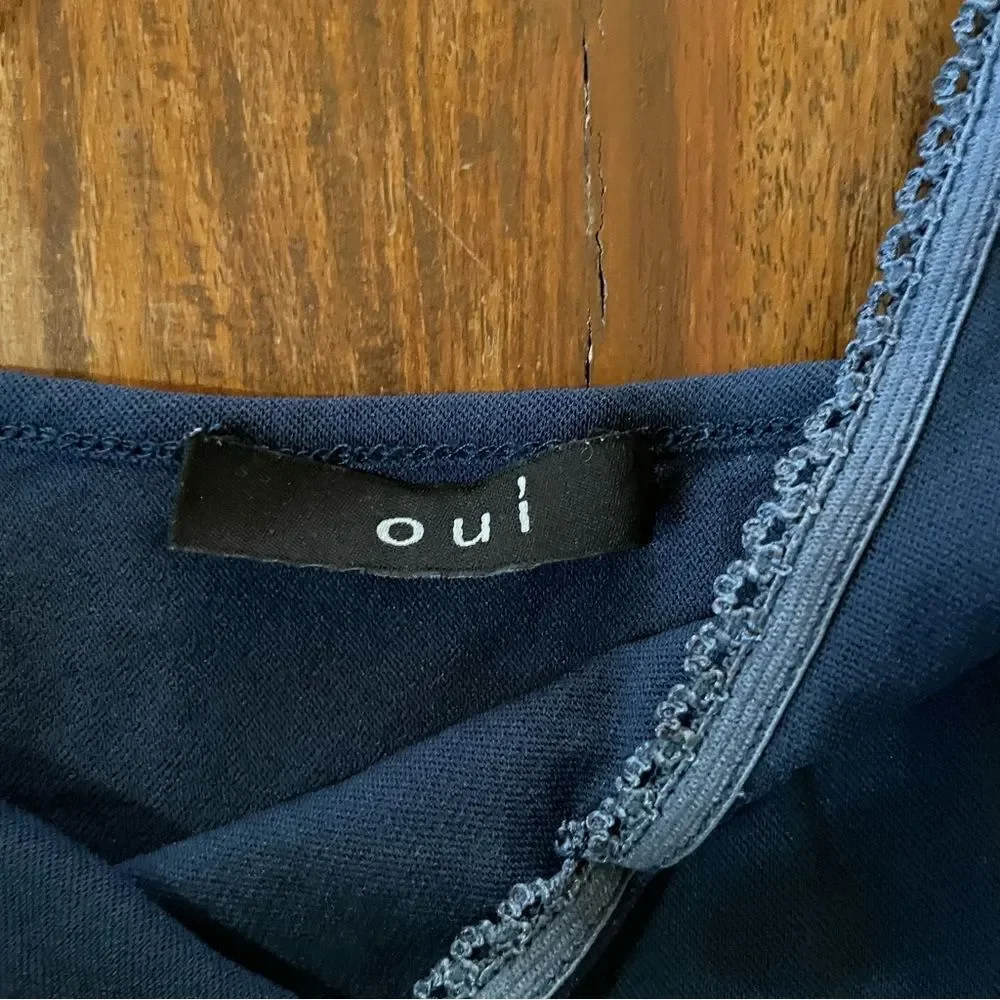 Oui Women’s Blue Tank Top/ Camisole V Neck Lace Sheer Back Size 6
